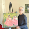 RAMAH ALBERTS OF TRENTON will be the first in a series of bi-monthly local artists to show their
art as a “Meet and Greet” begining in November. The series hopes to highlight a different artist
every two months. Here Ramah poses with a commissioned piece of her version of a “Degas”