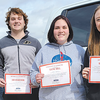 NIKKI YARBER (left) OF DEIEN CHEVROLET congratulates
Wesclin Seniors of the Month: Ian Henderson, Academics; Katie
Doll, Overall; and Hailey Rakers, Athletics and Organizations/
Basketball and National Honor Society.