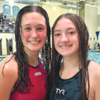 Macie Kunz (left) and Raya Toennies (right) share a moment at the Edwardsville Sectional. Both athletes competed in two events and are slated to return in one year. Photo submitted