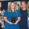GRACE REYMOND IS PRESENTED as the Most Improved Ra- diology Student during the allied health pinning ceremony on May 11. Pictured (L to R) Sharon Elwood, Radiology Faculty; Grace Reymond; Mimi Polczynski, Radiology Program Director; and Candace Sloat, Clinical Coordinator.